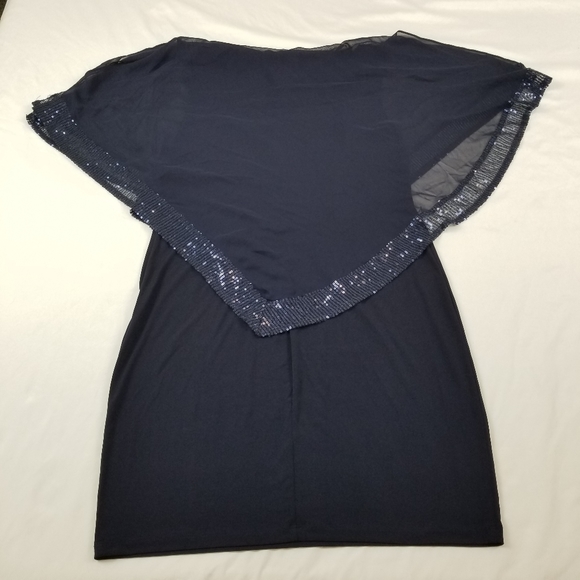 Enfocus Studio Ruffle puffs Sleeve Cover Pencil Dress Blue Sequins Lace Size 6 - Picture 12 of 13